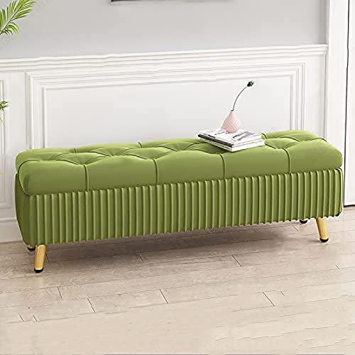 CuNtoHHH Ene Of Bed Bench With Storage,Velvet Upholstered Storage Ottoman,Rectangular Storage Ottoman Tufted Button,Green,60X40X45Cm(24X16X18Inch)