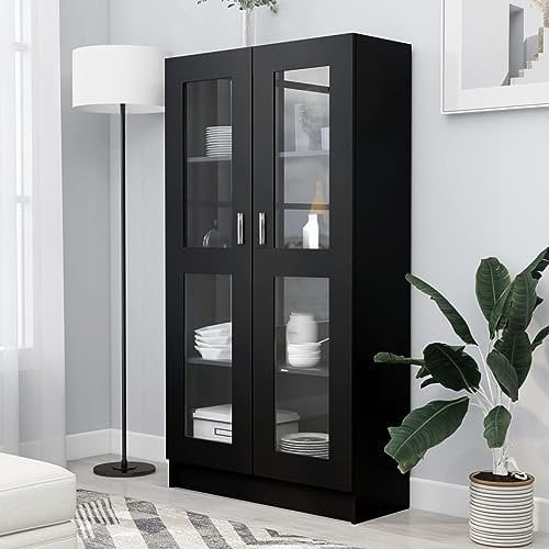 Xichuzi Vitrinenschrank, Vitrine, Wandschrank, Schrank Regal, Glasregal, Glasvitrine Stehend, Eckvitrine, Manga Regal, Schwarz 82,5x30,5x150 cm Spanplatte