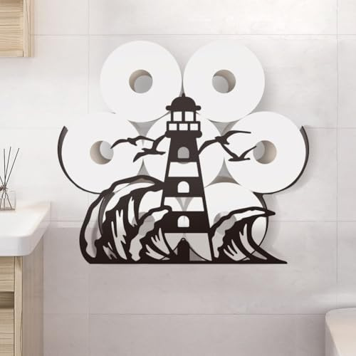 WADORN Leuchtturm Toilettenpapierhalter Ständer Toilettenpapier Aufbewahrung Aus Metall Mit Leuchtturm Motiv Toilettenpapier Organizer Freistehender Toilettenpapierrollenhalter Für Badezimmer
