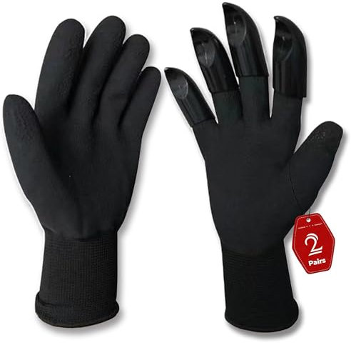 LIBRNTY 2 Pairs Garten Handschuhe,Garden Genie Handschuhe mit Krallen, wasserdichte Gartenhandschuhe zum Graben und Pflanzen, beste Gartengeschenke für Damen und Herren (Schwarz)
