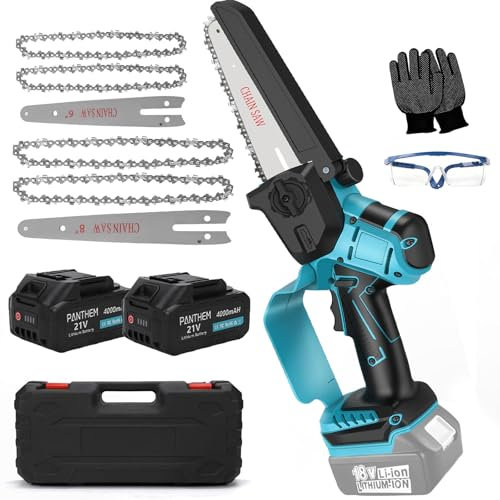 Mini Akku Kettensäge mit Akku 21V 4000mAh, Bürstenlose 8 Zoll 6 Zoll Elektro Kettensäge für Makita 18V, klein Astsäge Kette Sicherheitsschloss astsäge Säge Handkettensäge für Gartenscheren Astschere