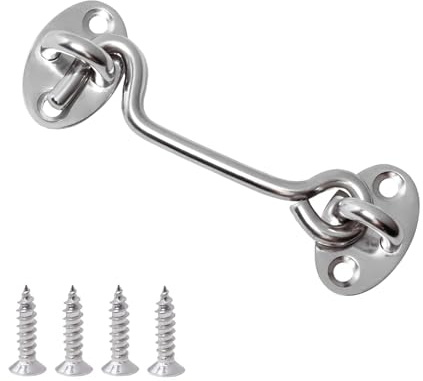 Hook and Eye Latch, Black Gate Hook Stainless Steel Cabin Hook for Internal Door Hooks to Keep Door Open,75mm Door Catch for Outdoor Garden Gate Latch Use (Silver, 4inch)