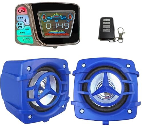 DHsdlpLU Motorcycle Audio Stereo Speaker Waterproof Scooter FM Radio Bluetooth USB TF MP3 Music Player Kit Phone Charging for Mobile Phone Charging Anti Theft,Blue