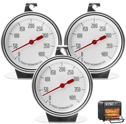 3 Stück Ofenthermometer Edelstahl – 0–400 °C Backofenthermometer für Elektro- & Gasherd, großes Zifferblatt, Temperaturmesser zum Kochen, Grillen & Backen im Ofen oder Omnia