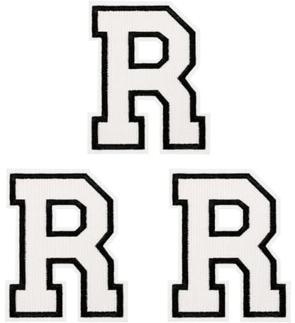 sourcing map Iron on Letter Patches, 3 Pcs 4.4/11.3cm Large Alphabet R Iron on Embroidered Applique Sew on Patches for Clothes, Dress, Socks, Jeans, Hats, DIY Accessories (White)