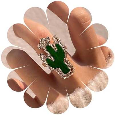 Enautoabs Große Kaktus Ring Gold Kaktus Pflanze Ring Mit Grünen Emaille Pflanze Aussage Ringe Schmuck Für Frauen