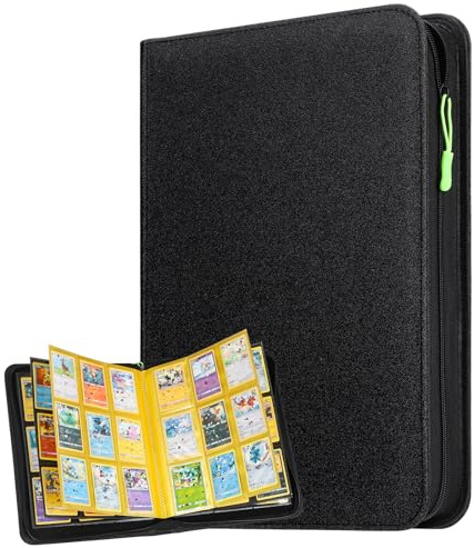 Euqvunn Reißverschluss Sammelkarten Album, 24 Blätter 432 Taschen Karten Sammelalbum mit 2 Seiten im Rampenlicht, Side-loading Sammelkarten Ordner für TCG, MTG, Yu-Gi-Oh, Sportkarten (schwarz)