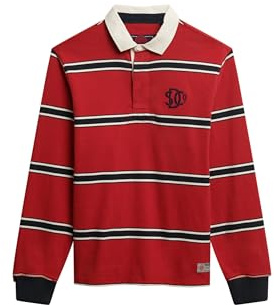 Superdry Vintage Athletic Stripe Rugby Short Sleeve T-Shirt M Red