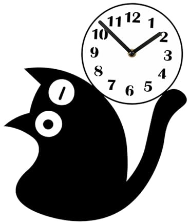Colcolo Wanduhr mit schwarzem Katzen-Design, bezaubernd, leise, modisch, Cartoon-Stil, Acryl, zum Aufhängen, für Büro, Innenbereich, Café, Schlafzimmer, Style A