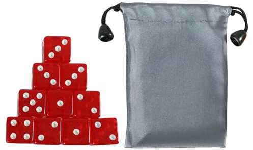 MZRAN 10-teiliges Würfel-Set, 19 mm, solides Spiel mit weißen Punkten, 6-seitig, Acryl, durchscheinend, quadratische Ecken, transparente Würfel