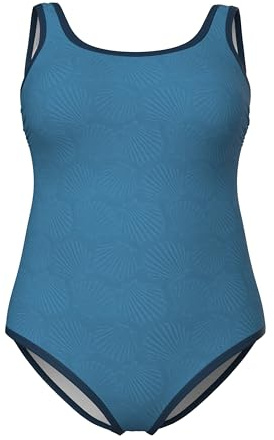 Ulla Popken Damen große Größen Übergrößen Plus Size Badeanzug, Muscheln, ohne Softcups, Rundhals himmelblau 54+ 846743726-54+