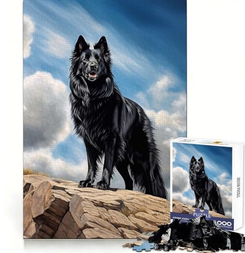 Puzzle Schwarzer Alter Deutscher Schäferhund für Erwachsene, 1000 Teile, Gehirntraining, stressfreier Spaß, scharfe Kanten, durchdachtes Geschenk (50x75cm)