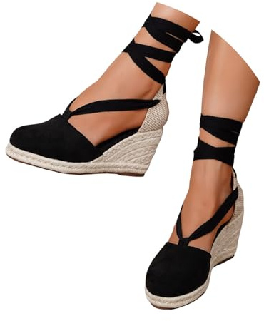 Vhersily Sandali Donna con Zeppa Corda Alte Estivi con Lacci con Punta Chiusa con Tacco Eleganti Espadrillas Comode Casual Con Plateau Boho per Lavoro, Feste e Matrimoni Business Formale