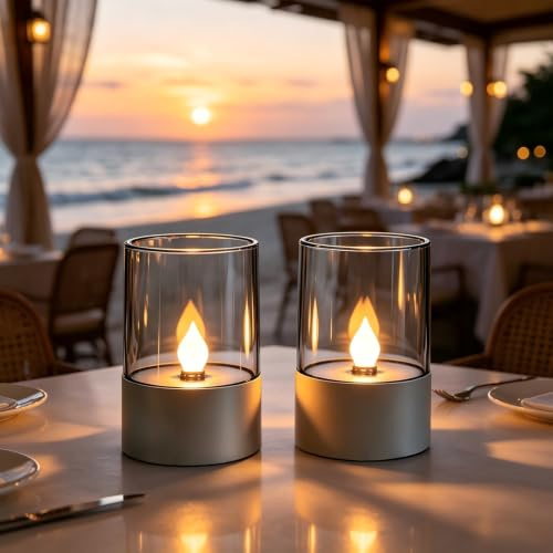 Solar Teelichter für Außen, 2 Stück Solar Kerzen Tischlampe Outdoor | Intelligente Lichtsteuerung, Solarlampen für Außen Tisch Wetterfest Solar Kerzen für Balkon Wohnzimmer Terrasse Deko