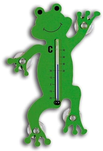 Grenouille Thermomètre à ventouses VERT 13,7 x 6,3 cm - idéal pour fenêtre (intérieur et extérieur) - Echelle de température: -20°C à +50°C