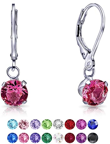 DTPSilver - Damen Klappbügel Ohrringe 925 Sterling Silber mit Kristallen von Swarovski® Elements 6 mm Runde - Farbe : Rosa