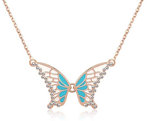 Kruckel Collier avec Pendentif Papillon/Au Design Papillon Étincelant/Chaîne Plaquée Or Rose Minimaliste, Pendentif avec Cristaux Autrichiens - 5021010