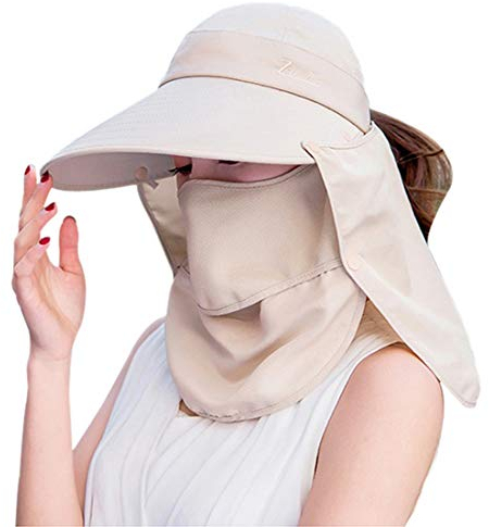 Yixda Damen Sommer Kappe Hut Faltbarer Anti-UV Fischerhut Sonnenhut mit Nackenschutz (Beige)