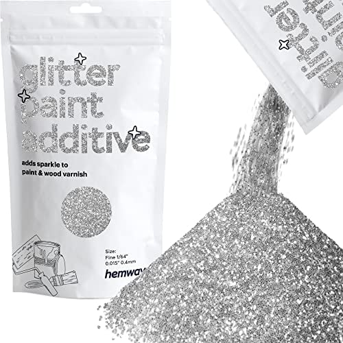Hemway Glitter Paint Additive - Silver | Fine Metallic Flakes for Adding Sparkle to Paints & Wood Varnish | Add to Emulsion, Acrylic & Latex for Indoor Sparkly Walls | 100 g