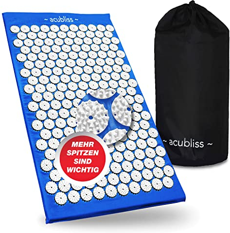 Acubliss Tappetino per agopressione, 8.358 punti di pressione per agopuntura, sollievo dal mal di schiena, aumento dell'energia, rilassamento, con borsa con coulisse, 26 x 16 x 1, blu