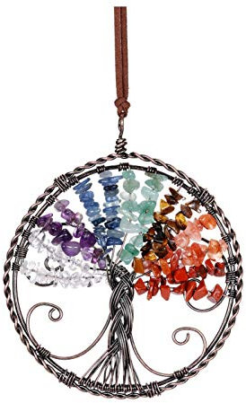 Jovivi Arbre de Vie 7 Chakras Attrape-rêves Fait à la Main Arbre de Vie en Cristal Attrape-Soleil Décoration Murale pour la Maison ou Le Bureau
