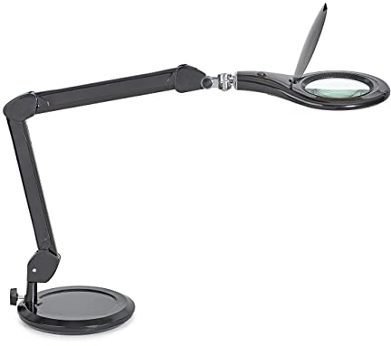 LED Lupenleuchte MAULmakro - Arbeitsplatzlampe mit Standfuß - Lupenlampe mit Licht - 1,75-fache Vergrößerung, 3-Dioptrien Linse