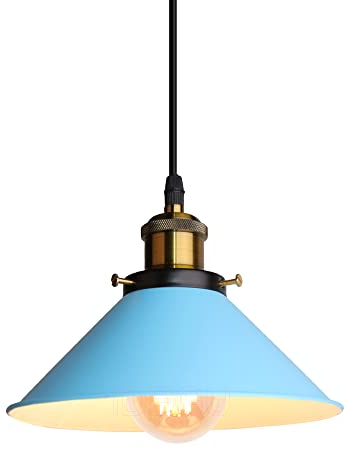 iDEGU Retro Pendelleuchte, 22CM Vintage Hängelampe E27 Industrieller Lampenschirm aus Metall Deckenleuchte Hängeleuchte für Esszimmer Wohnzimmer Küche Schlafzimmer Restaurant (Blau)