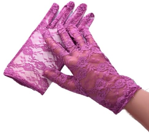 ihreesy Kurz Spitzenhandschuhe Damen,2 Stücke Vintage Abendhandschuhe Frauen Brauthandschuh Sommer Spitze Fahrradhandschuhe Netzhandschuhe UV-schutz Handschuhe,Lila