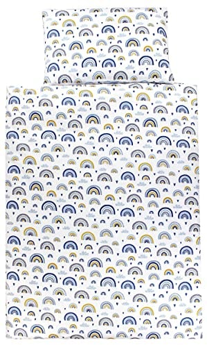 TupTam Kinder Bettwäsche Set Babybettwäsche Bettbezug 100 x 135 120 x 90 Kissenbezug 40 x 60 Jungen Mädchen 2-TLG, Farbe: Regenbogen/Blau, Größe: 135x100 cm