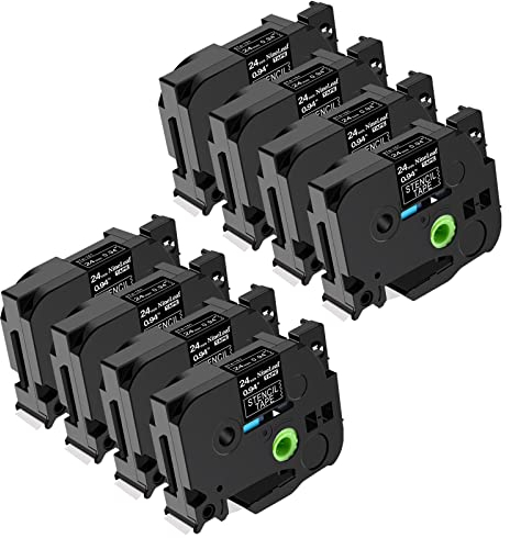 NineLeaf 8 x Kompatibel für Brother P-touch STE151 STE-151 ST-151 Schablone 24mm 0.94'' Schwarz auf Transparent Mobile Lösungen Etikettenband für Ptouch PT-9600 9700PC 9800PCN Beschriftungsgerät