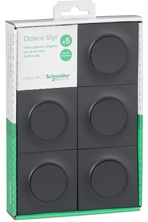 Schneider Schirme Prises (Avec Plaque) Odace - Anthracite, Lot de 5