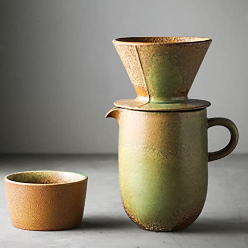 XFHuanHai Ensemble de cafetière en céramique Verser sur Le Filtre à café V60 et cafetière de 400 ML et Porte-gobelet (Le Four Devient Jaune)