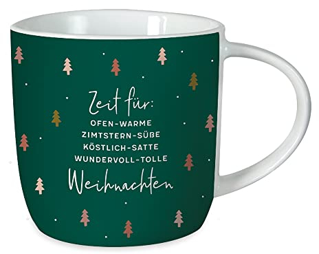 Grafik-Werkstatt Kaffeetasse mit Spruch 300 ml | Porzellan-Tasse Weihnachten | Zeit für Weihnachten, Grün