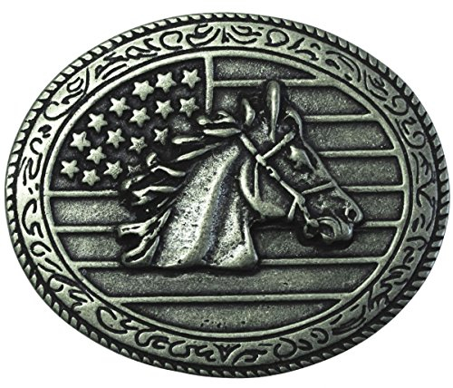 BELTINGER Gürtelschnalle Pferdekopf USA 4,0 cm | Buckle Wechselschließe Gürtelschließe 40mm Massiv | für Western-Outfit | Altsilber