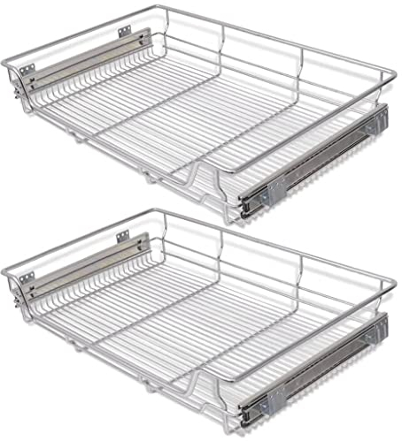 Makastle Teleskopschublade 2er Set 80 cm Schrankbreite Küchenschublade inkl. Schienen Einbauschublade Schubladenkorb Korbauszug Schrankauszug Schlafzimmerschublade Werkstattschublade, Silbern