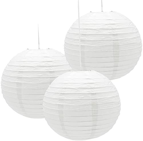 Hocansen 3 Pezzi Lanterna di carta 12in Lanterne Cinesi Lanterna di carta Rotonde Lanterne da Appendere Decorazione(12in/White)