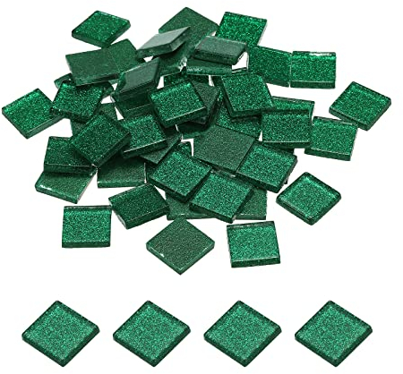 sourcing map Mosaik Fliesen Glas Fliesen Glanz Kristall Glas Stücke Masse Quadrat Glitzer Kristall 2 x 2cm für Haus Dekoration Basteln Handwerk Pack von 50(200g Grün)