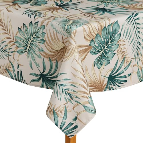 ESSEX - Tischdecke Leaves, 145 x 220 cm, Tischtuch, 100% Polyester, Abwaschbar, Blätter - Beige