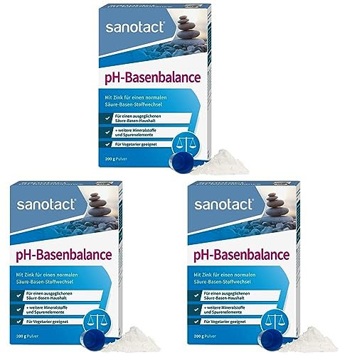 sanotact pH-Basenbalance Pulver • 200g Basenpulver zum Einnehmen • Entsäuerungskur mit Mineralien & Spurelementen • Basenpulver für normalen Säure-Basen-Stoffwechsel (Packung mit 3)