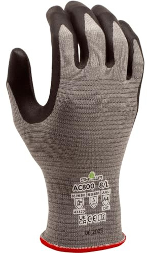 SHOWA AC800, Antistactic Industrial Protective Gloves, Nitril Palm Coating, Cut Level D, Touch Screen kompatibel, Grau, 12 Paar, Größe XL