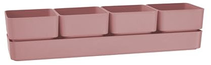 Teraplast vaso elegante di design Sierra, composto da 4 vasi quadrati e un sottovaso, dimensioni cm 48x12x11 h, fioriera per piantine e piante grasse reistente ai raggi UV (CM 48, OldRose (rosa))