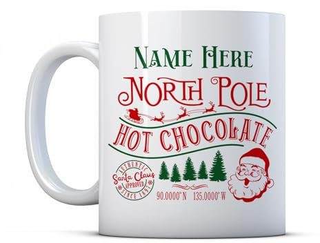 Finger prints - Personalised North Pole Hot Chocolate Mug - Christmas Festive Gift Mug, Ceramic, 11fl.oz.