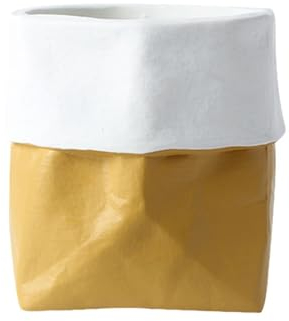 ESTINTENG Kreativer und personalisierter Keramik-Blumentopf aus Rindsleder, Papiertüte, Sukkulentenkaktus, grüne Pflanze, Topfpflanze, gelb, 31 x 31 x 29 cm