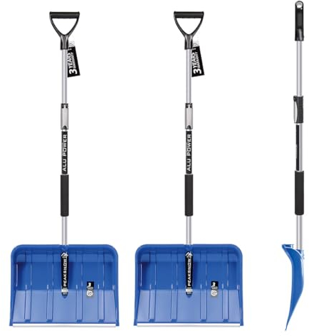 2 x Set Teleskop Schneeschaufel Blau - Schneeräumer für kleine und große Schneemengen – Kunststoff-Blatt, Aluminiumkante, Aluminium-Stiel mit separatem Griffbereich