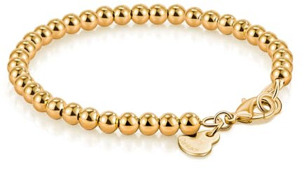 Dankadi Bracelet de Perles pour Femme en Argent 925 Large de 4MM 6MM Sans et Avec Pendentif Coeur, Long 13-21CM Doré Or Rose Cadeau Fête Maman Fille Homme (21CM, Doré 4MM Sans Pendentif)