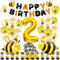 Biene Geburtstag Deko Set, Deko 2. Geburtstag Biene Folienballons, Biene Luftballon mit Happy Birthday Girlande, Tortendeko Geburtstag Bienen, Bee Balloon für 2 Jahre Geburtstagsdeko
