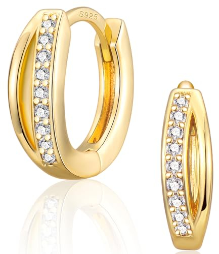 CERSLIMO 1 Paar Ohrringe Klein, Creolen Gold 8mm Silber 925 Stecker & Vergoldet mit AAA Zirkonia Silberohrringe Schmuck Geschenke