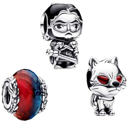 Doyafer 925 Sterling Silber Schwert Krieger Feuer und Eis Drache Kampfhunde Schnur Charm Armband Damen Perlen Charm Anhänger Geburtstagsschmuck Geschenk 3er-Pack