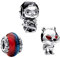 Doyafer 925 Sterling Silber Schwert Krieger Feuer und Eis Drache Kampfhunde Schnur Charm Armband Damen Perlen Charm Anhänger Geburtstagsschmuck Geschenk 3er-Pack