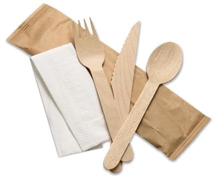 Eco Leaf 200pcs Wooden Cutlery Set | Disposable Biodegradable Eco Friendly Bamboo Spoons for Picnic, Party, Wedding | Compostable Cutlery Pack - 50 Forks, 50 Knives, 50 Spoons, 50 Napkins